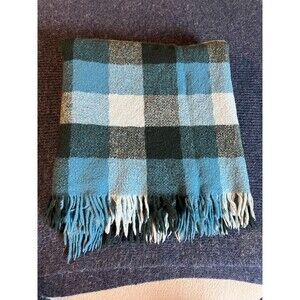 Vintage 80s 90s Faribo Faribault Woolen Mill Co Fringe Plaid Blanket 54” X 39”